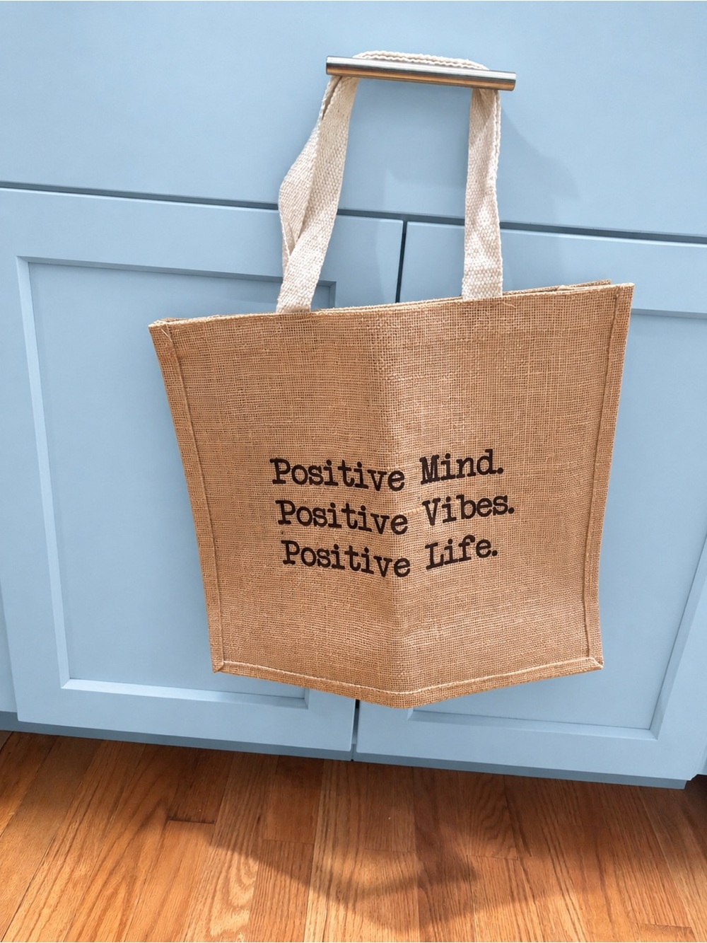 Positive Mind Positive Vibes Jute Market Tote Bag NWOT